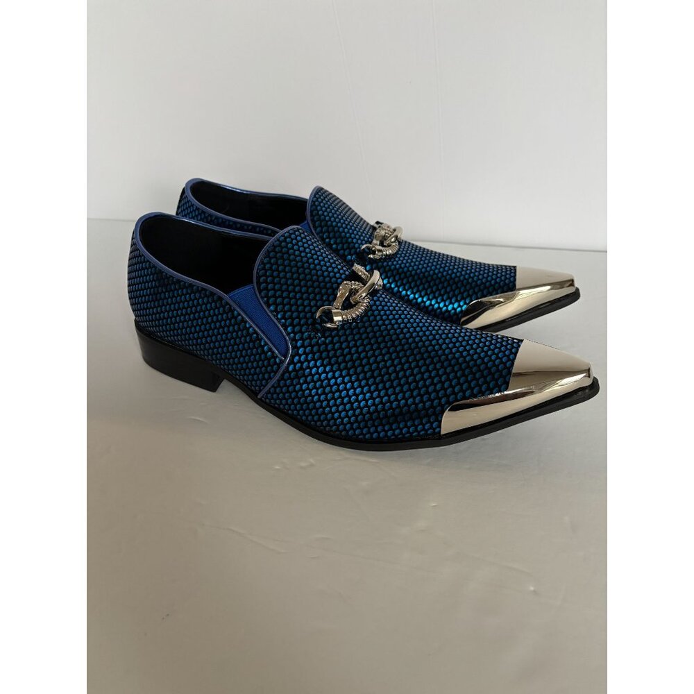 Parrazo Premium Cristiano 05 Mens Dress Loafers 9.5 Blue Black Pointy Metal Tip - Picture 7 of 13